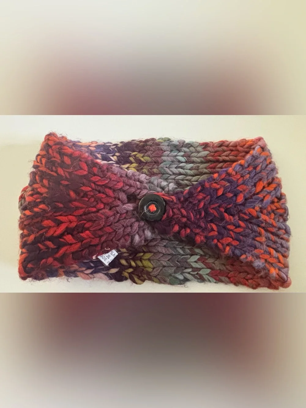 Handcrafted Multicolor Knit Ear Warmer Headband with Floral Accent